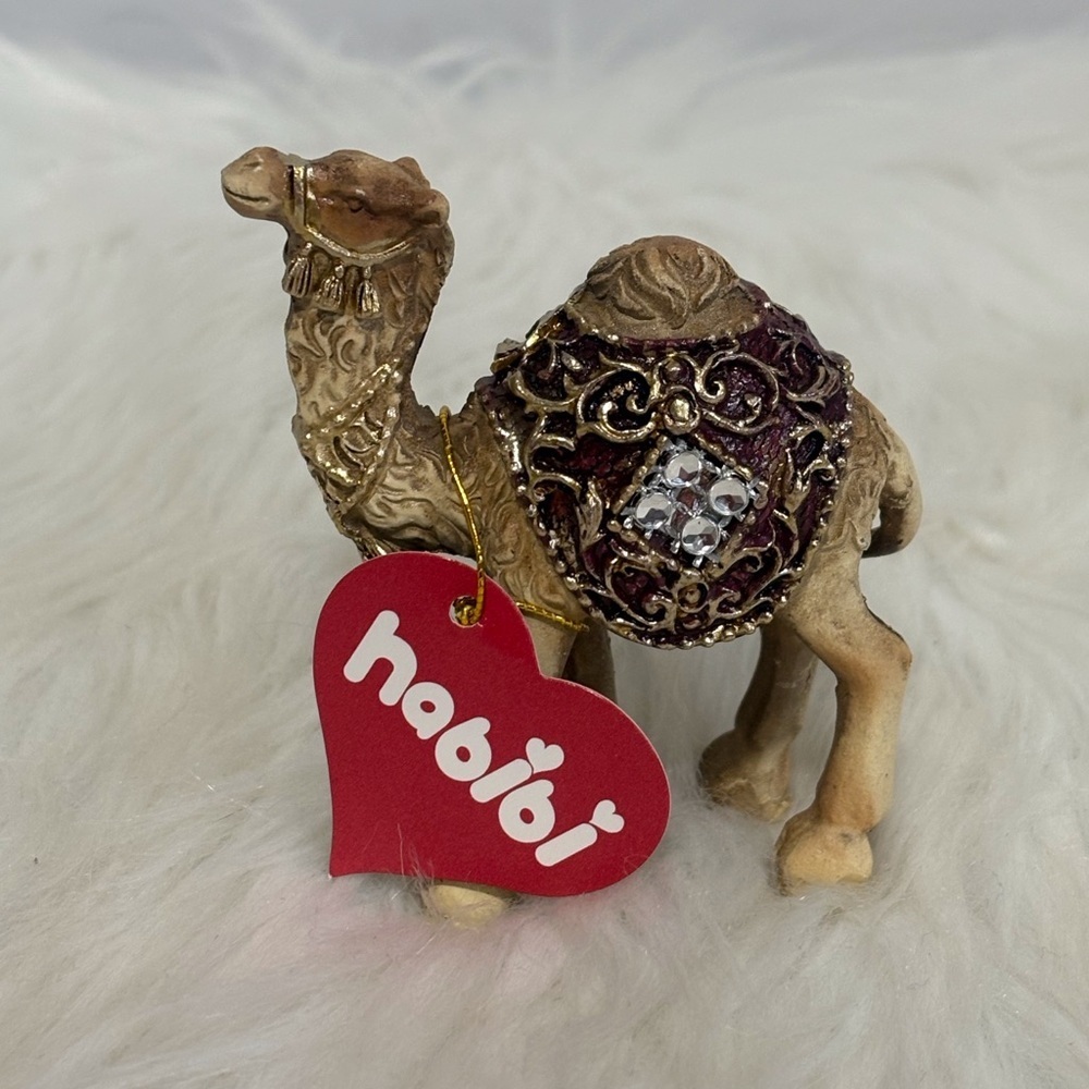 HaBiBi Beige Camel Ornament with Burgundy and Gold Accents